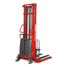 Load image into Gallery viewer, MechMaxx 3300lbs Semi-Electric Straddle Stacker, 138" Lift, Adjustable Legs &amp; Forks, S33-138S