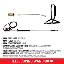 Load image into Gallery viewer, Simpson 80470 18 ft Telescoping Pressure Washer Wand, 4000 PSI @ 8.0 GPM, Cold Water, with 20-in. Extension, M22 QC Adapter &amp; Harness
