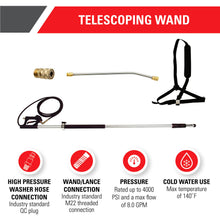 Load image into Gallery viewer, Simpson 80470 18 ft Telescoping Pressure Washer Wand, 4000 PSI @ 8.0 GPM, Cold Water, with 20-in. Extension, M22 QC Adapter &amp; Harness