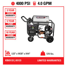 Load image into Gallery viewer, Simpson King Brute KB65133 4000 PSI @ 4.0 GPM Honda GX390 General Pump Triplex Hot Water Gas Pressure Washer (49-State)