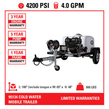 Load image into Gallery viewer, Simpson Mobile Trailer TRSB-4240162E 4200 PSI @ 4.0 GPM CRX® 420 CAT® Triplex Cold Water Gas Pressure Washer Trailer (49-State)