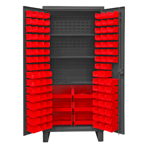 Durham HDC36-102-3S1795 Cabinet, 12 Gauge, 3 Shelves, 102 Red Bins, 36 X 24 X 78
