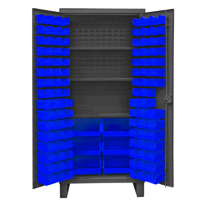 Durham HDC36-102-3S5295 Cabinet, 12 Gauge, 3 Shelves, 102 Blue Bins, 36 X 24 X 78