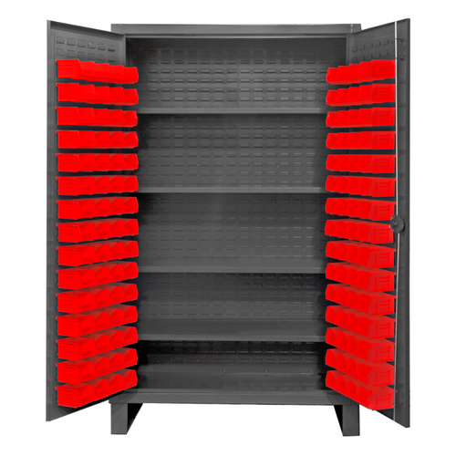 Durham HDC48-120-4S1795 Cabinet, 12 Gauge, 4 Shelves, 120 Red Bins, 48 X 24 X 78