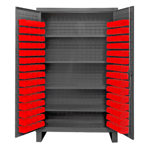 Durham HDC48-120-4S1795 Cabinet, 12 Gauge, 4 Shelves, 120 Red Bins, 48 X 24 X 78