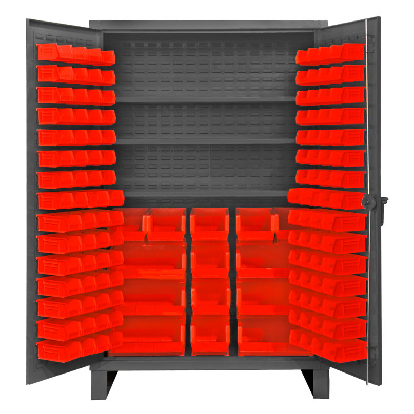 Durham HDC48-134-3S1795 Cabinet, 12 Gauge, 3 Shelves, 134 Red Bins, 48 X 24 X 78