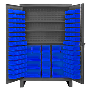 Durham HDC48-134-3S5295 Cabinet, 12 Gauge, 3 Shelves, 134 Blue Bins, 48 X 24 X 78