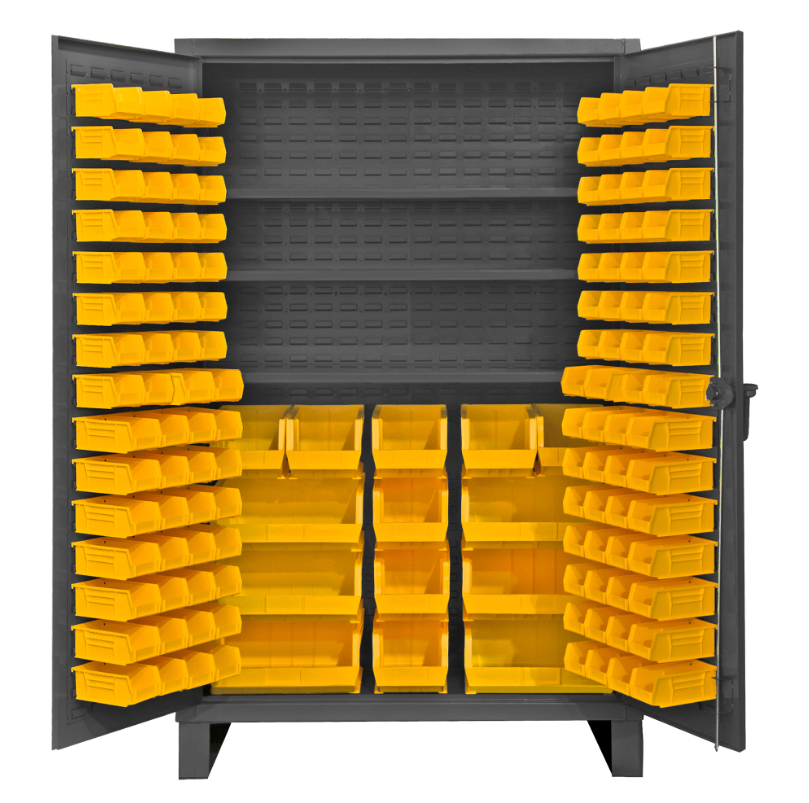 Durham HDC48-134-3S95 Cabinet, 12 Gauge, 3 Shelves, 134 Yellow Bins, 48 X 24 X 78