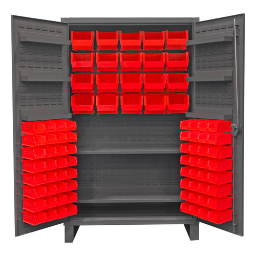 Durham HDC48-84-2S6D1795 Cabinet, 12 Gauge, 2 Shelves, 6 Door Shelves, 84 Red Bins, 48 X 24 X 78