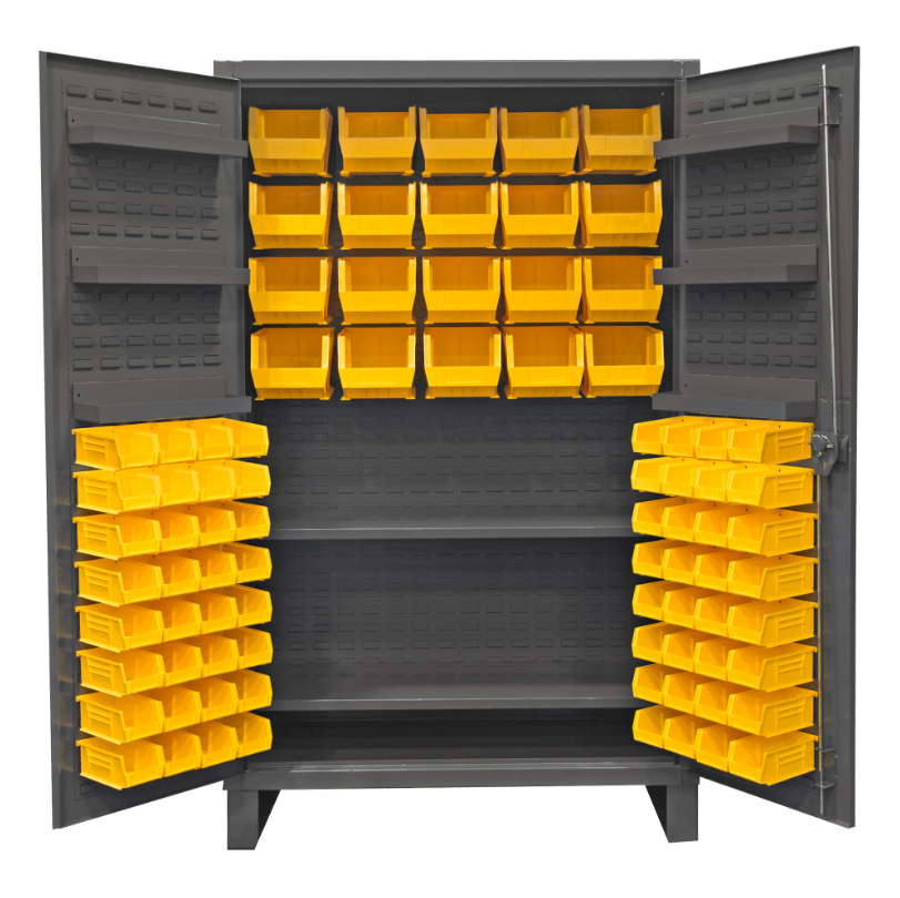 Durham HDC48-84-2S6D95 Cabinet, 12 Gauge, 2 Shelves, 6 Door Shelves, 84 Yellow Bins, 48 X 24 X 78