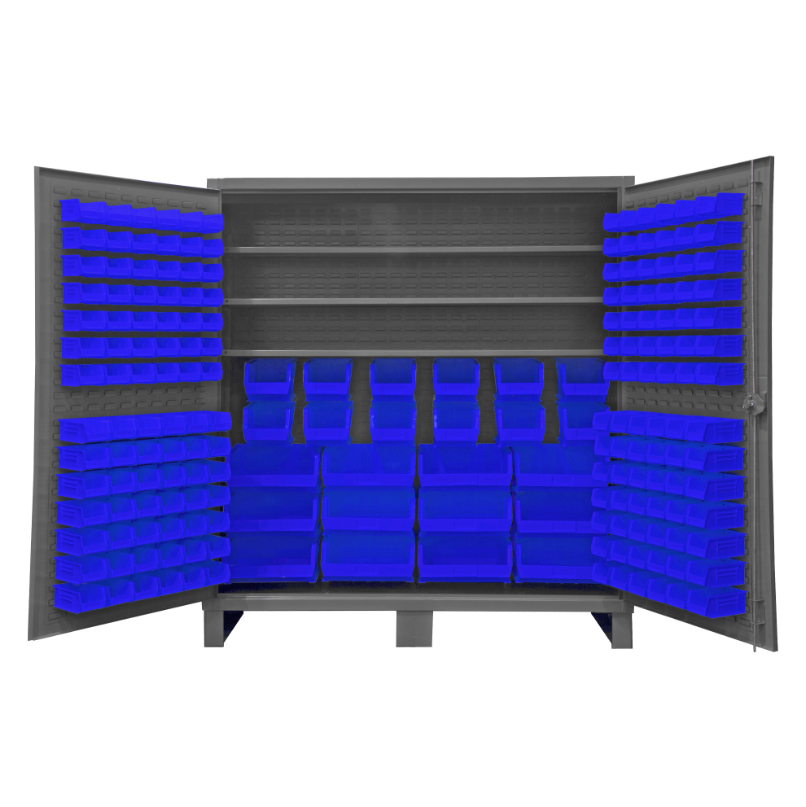 Durham HDC72-192-3S5295 Cabinet, 12 Gauge, 3 Shelves, 192 Blue Bins, 72 X 24 X 78