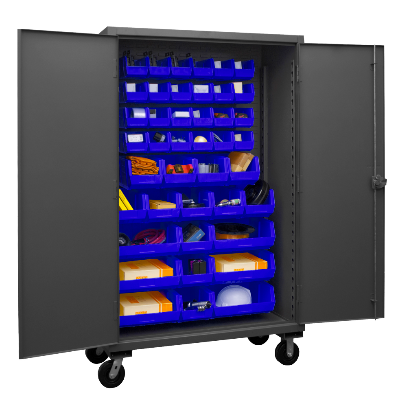 Durham HDCM48-42-5295 Mobile Cabinet, 12 Gauge, 42 Blue Bins, 48 X 24 X 81