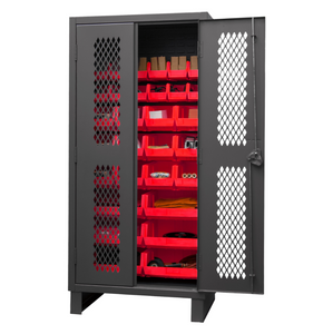 Durham HDCV36-30B-1795 Ventilated Cabinet, 12 Gauge, 30 Red Bins, 36 X 24 X 78