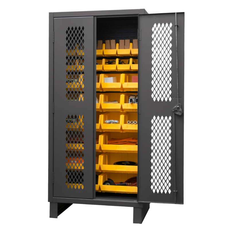 Durham HDCV36-30B-95 Ventilated Cabinet, 12 Gauge, 30 Yellow Bins, 36 X 24 X 78