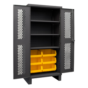 Durham HDCV36-6B-3S95 Ventilated Cabinet, 12 Gauge, 3 Shelves, 6 Yellow Bins, 36 X 24 X 78