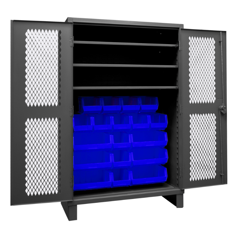 Durham HDCV48-18B-3S5295 Ventilated Cabinet, 12 Gauge, 3 Shelves, 18 Blue Bins, 48 X 24 X 78