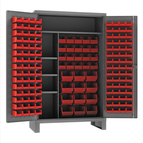 Durham HDJC244878-156-4S1795 Maintenance Cabinet, 12 Gauge, 4 Shelves, 156 Red Bins, 48 X 24 X 78