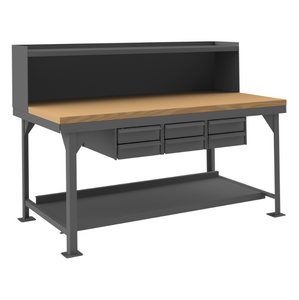 Durham HDWBMT3672RS6DR95 Heavy Duty Workbench, Maple Top, Louvered Panel, Riser, 6 Drawers, 72 X 36-1/16 X 53-5/16