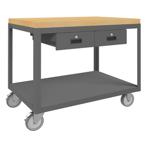 Durham HMT-2436-2-MT-2DR-95 High Deck Portable Table, 2 Shelves, Maple Top, 2 Drawers, 24-1/4 X 36-1/4 X 31-13/16