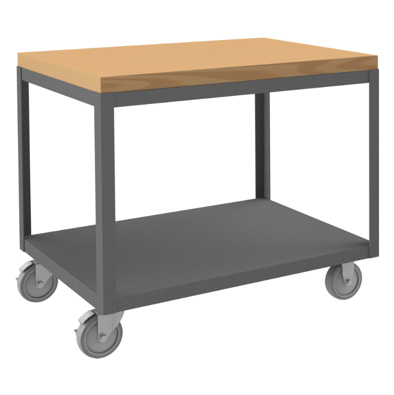 Durham HMT-2436-2-MT-95 High Deck Portable Table, 2 Shelves, Maple Top, 24-1/4 X 36-1/4 X 31-13/16