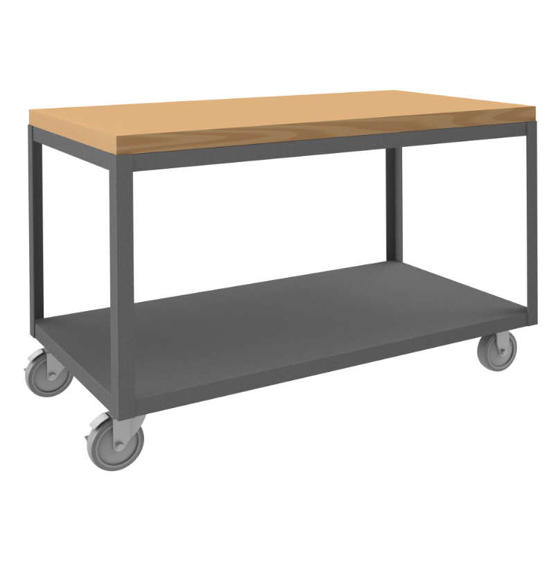 Durham HMT-2448-2-MT-95 High Deck Portable Table, 2 Shelves, Maple Top, 24-1/4 X 48-1/4 X 31-13/16