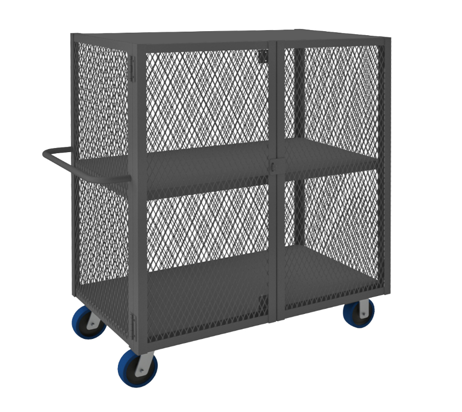 Durham HTL-2448-DD-2-6PU-95 Mesh Truck, 1 Fixed Shelf, 1 Base Shelf, 24 X 48, 2000 Lbs. Capacity