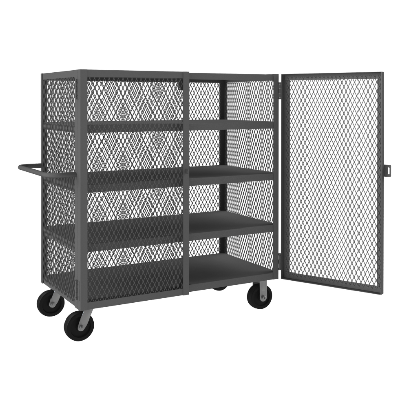 Durham HTL-2448-DD-4-95 Mesh Truck, 3 Fixed Shelves, 1 Base Shelf, 24 X 48, 2000 Lbs. Capacity