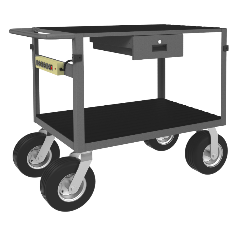 Durham IC24361DRPS10PN95 Instrument Cart, 2 Shelves, 24 X 36, 4 Bumper Corners, Power Strip