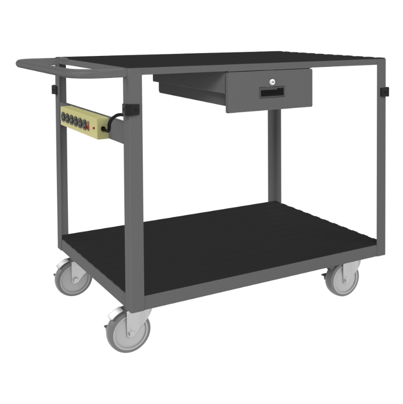 Durham IC24361DRPS4SW5PU95 Instrument Cart, 2 Shelves, 24 X 36, 4 Bumper Corners, Power Strip