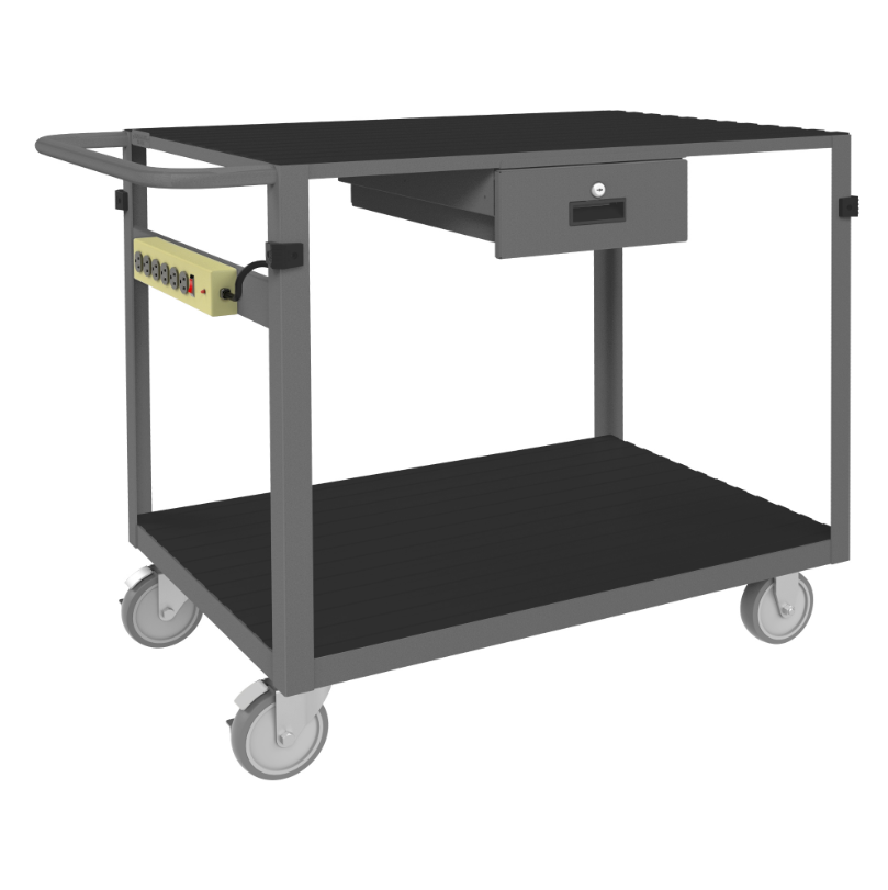 Durham IC24361DRPS5PU95 Instrument Cart, 2 Shelves, 24 X 36, 4 Bumper Corners, Power Strip