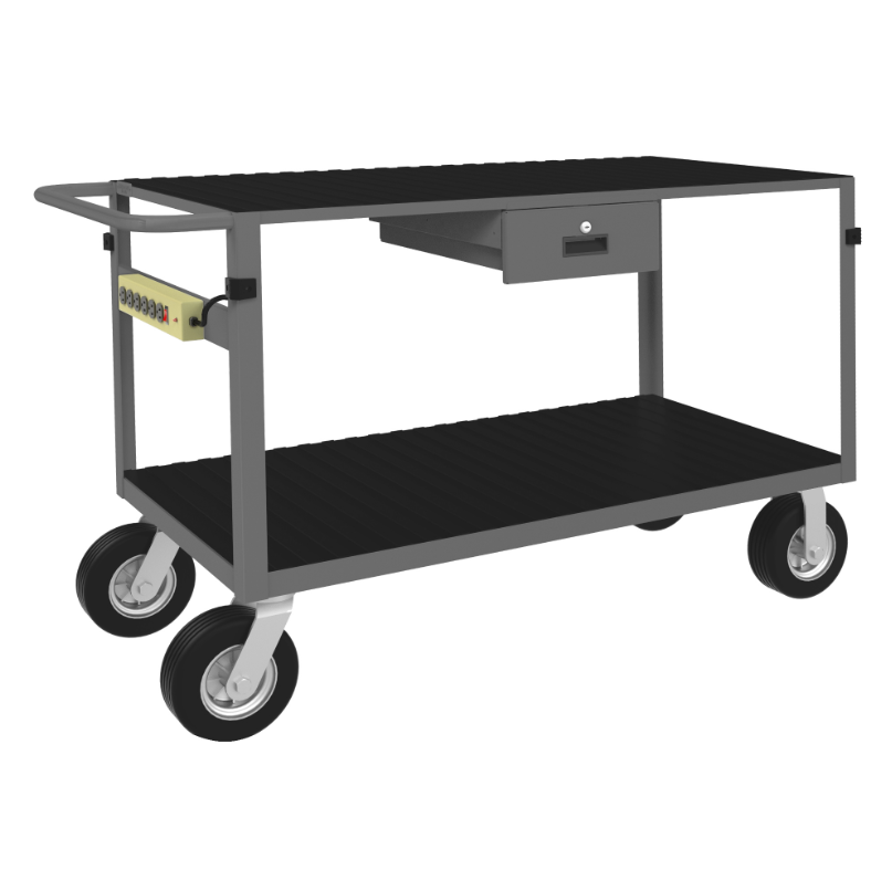 Durham IC24481DRPS8SPN95 Instrument Cart, 2 Shelves, 24 X 36, 4 Bumper Corners, Power Strip