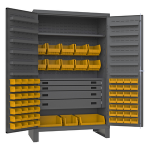 Durham JCBDLP694RDR-95 Cabinet, 14 Gauge, 4 Drawer, 12 Door Shelves, 69 Yellow Bins, 48 X 24 X 78