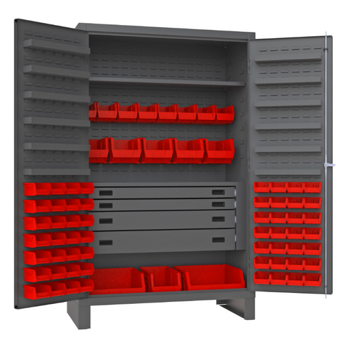 Durham JCBDLP724RDR-1795 Cabinet, 14 Gauge, 4 Drawer, 12 Door Shelves, 72 Red Bins, 48 X 24 X 78