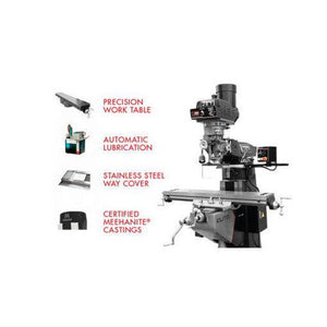 JPW ETM-949 Mill with 3-Axis Newall DP700 (Quill) DRO and X, Y, Z-Axis JET Powerfeeds and USA Powered Draw Bar