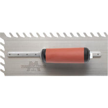 Load image into Gallery viewer, Marshalltown LF1211SD 1/2” Carbon Steel LayFlat Notch Trowel- DuraSoft Handle (11X4.5”Blade) w/ Hanger (6/Pack)