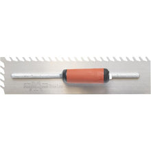 Load image into Gallery viewer, Marshalltown LF1216SD 1/2” Carbon Steel LayFlat Notch Trowel- DuraSoft Handle (16X4” Blade) w/ Hanger (4/Pack)
