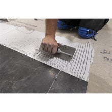 Load image into Gallery viewer, Marshalltown LF1216SD 1/2” Carbon Steel LayFlat Notch Trowel- DuraSoft Handle (16X4” Blade) w/ Hanger (4/Pack)