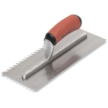 Load image into Gallery viewer, Marshalltown LF1411SD ¼” Carbon Steel LayFlat Notch Trowel- DuraSoft Handle (11X4.5”Blade) w/ Hanger (6/Pack)