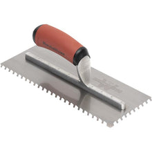 Load image into Gallery viewer, Marshalltown LF1411SD ¼” Carbon Steel LayFlat Notch Trowel- DuraSoft Handle (11X4.5”Blade) w/ Hanger (6/Pack)