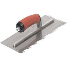 Load image into Gallery viewer, Marshalltown LF1411SD ¼” Carbon Steel LayFlat Notch Trowel- DuraSoft Handle (11X4.5”Blade) w/ Hanger (6/Pack)