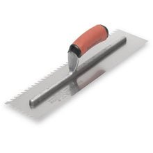 Load image into Gallery viewer, Marshalltown LF1416SD ¼” Carbon Steel LayFlat Notch Trowel- DuraSoft Handle (16X4” Blade) w/ Hanger (4/Pack)
