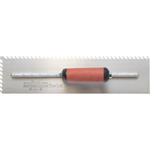 Load image into Gallery viewer, Marshalltown LF1416SD ¼” Carbon Steel LayFlat Notch Trowel- DuraSoft Handle (16X4” Blade) w/ Hanger (4/Pack)