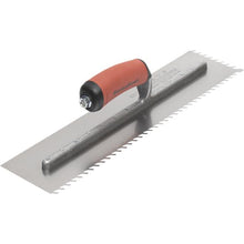 Load image into Gallery viewer, Marshalltown LF1416SD ¼” Carbon Steel LayFlat Notch Trowel- DuraSoft Handle (16X4” Blade) w/ Hanger (4/Pack)