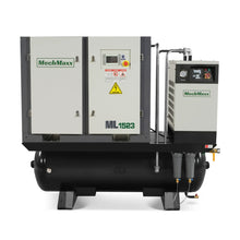 Load image into Gallery viewer, MechMaxx 15HP Combined Rotary Screw Air Compressor with Dryer &amp; 105-Gal ASME Tank | 45 CFM, 116 PSI, 230V 3-Phase - Industrial Grade