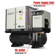 Load image into Gallery viewer, MechMaxx 15HP Combined Rotary Screw Air Compressor with Dryer &amp; 105-Gal ASME Tank | 45 CFM, 116 PSI, 230V 3-Phase - Industrial Grade