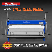 Load image into Gallery viewer, MechMaxx 40-inch 3-in-1 Pan and Box Brake – Slip Roll, Shear, Bending Machine for Sheet Metal, 20 Gauge Mild Steel, Adjustable Fingers, Heavy Duty, Metalworking, Fabrication, Rolling, Bending MMCB4020