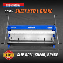 Load image into Gallery viewer, MechMaxx 52-inch 3-in-1 Pan and Box Brake – Slip Roll, Shear, Bending Machine for Sheet Metal, 20 Gauge Mild Steel, Adjustable Fingers, Heavy Duty, Metalworking, Fabrication, Rolling, Bending MMCB5220