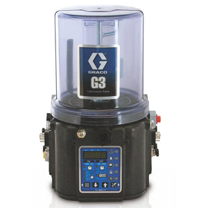 Graco G3™ Max Grease Lubrication Pump, 24 VDC, 12L, Low Level with Controller, 3 Sensors, DIN, Machine Count, Vent Valve, Alarm, Remote Manual Run