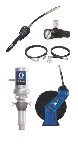 Graco LD Series 3:1 Universal Pump Package with Hose Reel - Manual Meter, Flex Extension, NPT