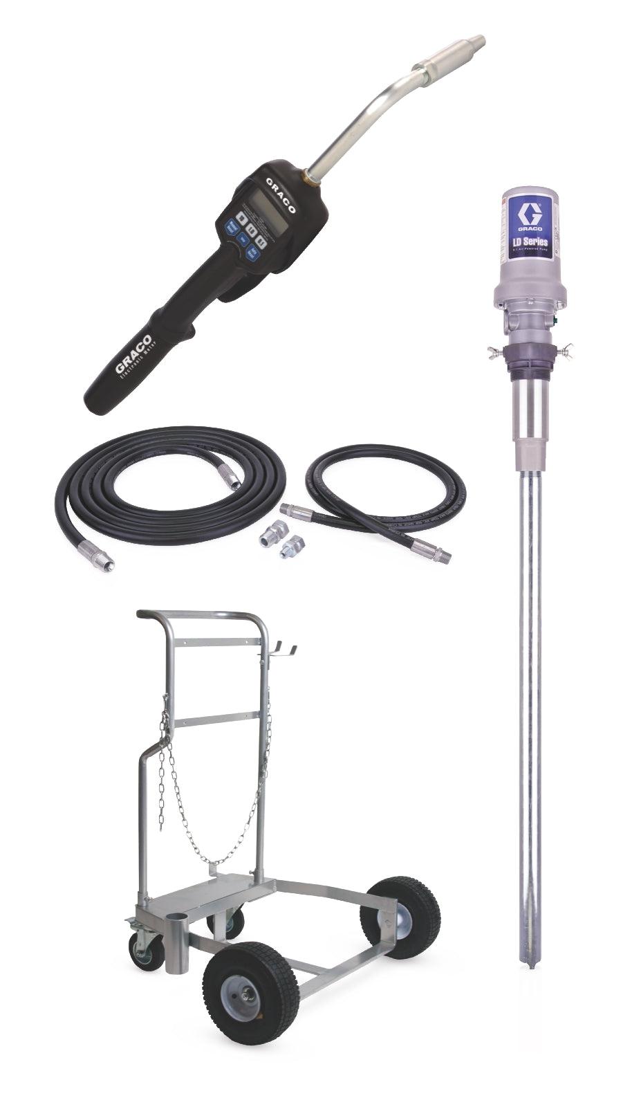 Graco LD Series 5:1 55 Gallon (200 Liter) Barrel Mobile Oil Pump CE Packages Include 2-Way Vented Valve and Air Regulator -Preset Meter - Rigid Extension